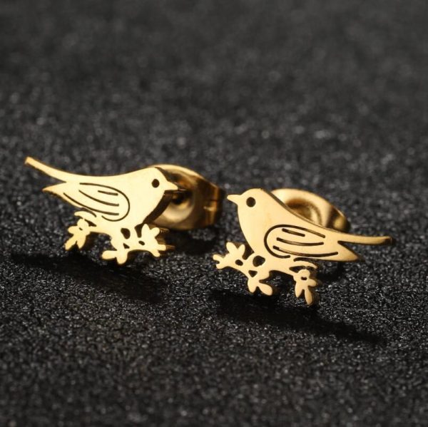 Anti-Tarnish Titanium Steel  Tiny Love Bird Ear Studs | Love Bird Earrings | Tiny Treasures - Image 2