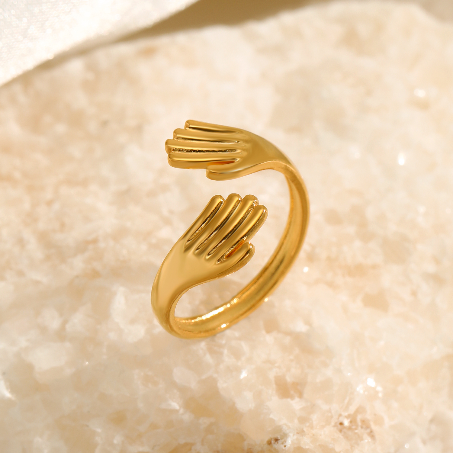 Anti- Tarnish Titanium Steel Hug Ring | 18K Gold Plated Casual Retro Plating Palm Open Rings - Image 2