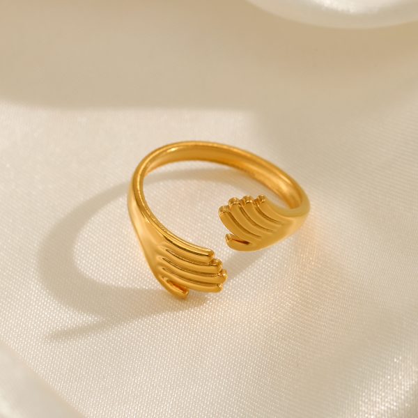 Anti- Tarnish Titanium Steel Hug Ring | 18K Gold Plated Casual Retro Plating Palm Open Rings - Image 3