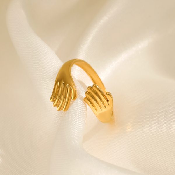 Anti- Tarnish Titanium Steel Hug Ring | 18K Gold Plated Casual Retro Plating Palm Open Rings - Image 4