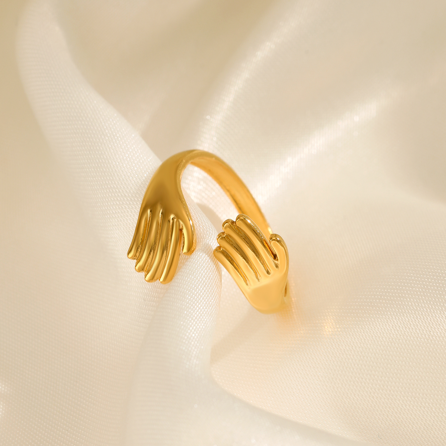 Anti- Tarnish Titanium Steel Hug Ring | 18K Gold Plated Casual Retro Plating Palm Open Rings - Image 4