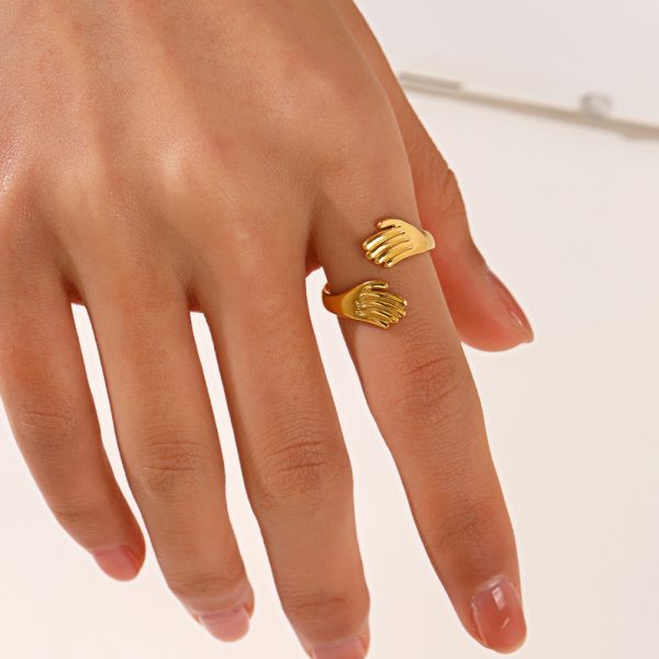 Anti- Tarnish Titanium Steel Hug Ring | 18K Gold Plated Casual Retro Plating Palm Open Rings - Image 5