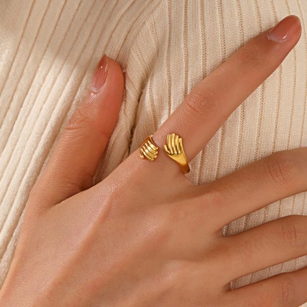 Anti- Tarnish Titanium Steel Hug Ring | 18K Gold Plated Casual Retro Plating Palm Open Rings - Image 1