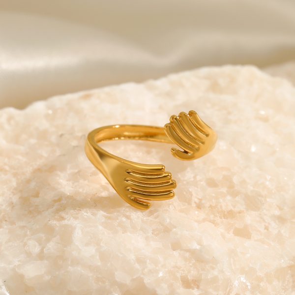 Anti- Tarnish Titanium Steel Hug Ring | 18K Gold Plated Casual Retro Plating Palm Open Rings - Image 7