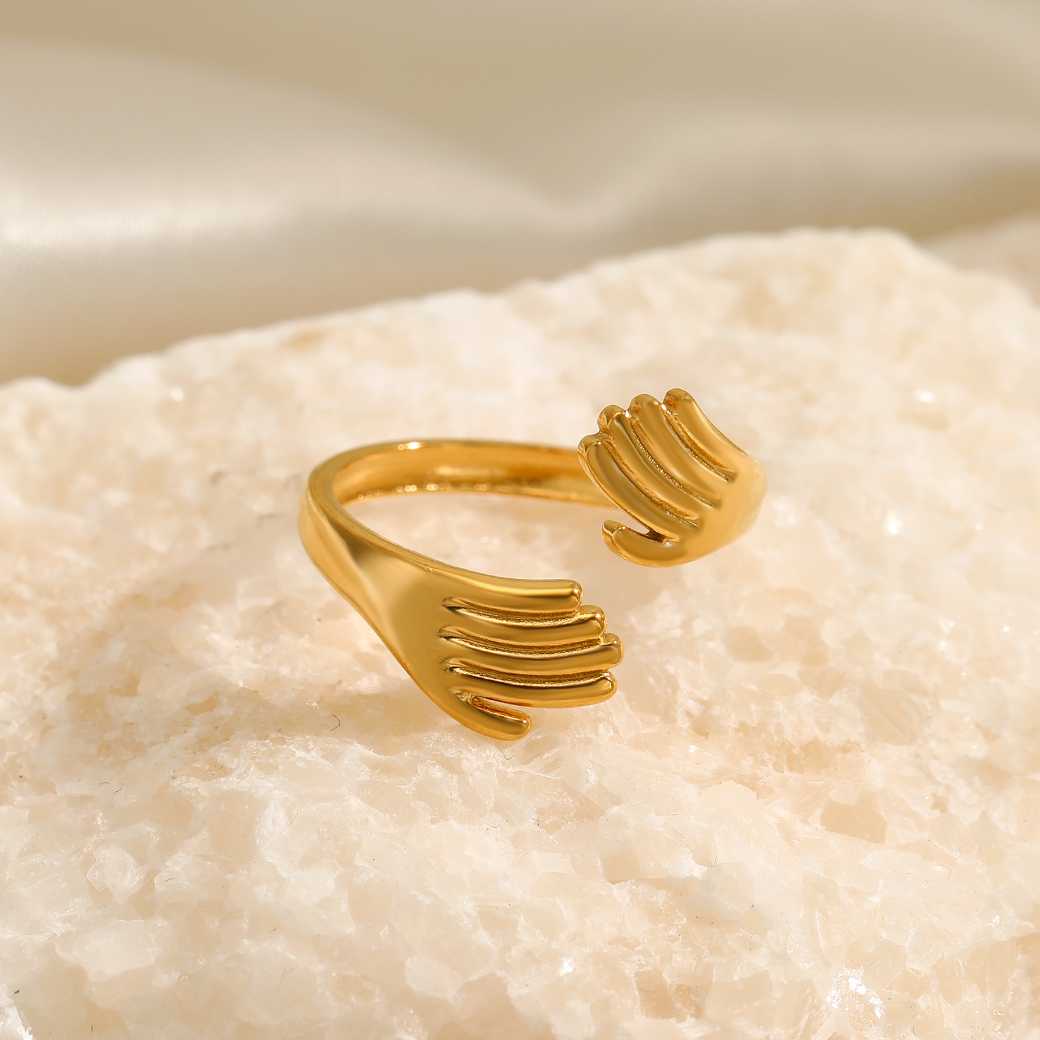 Anti- Tarnish Titanium Steel Hug Ring | 18K Gold Plated Casual Retro Plating Palm Open Rings - Image 7