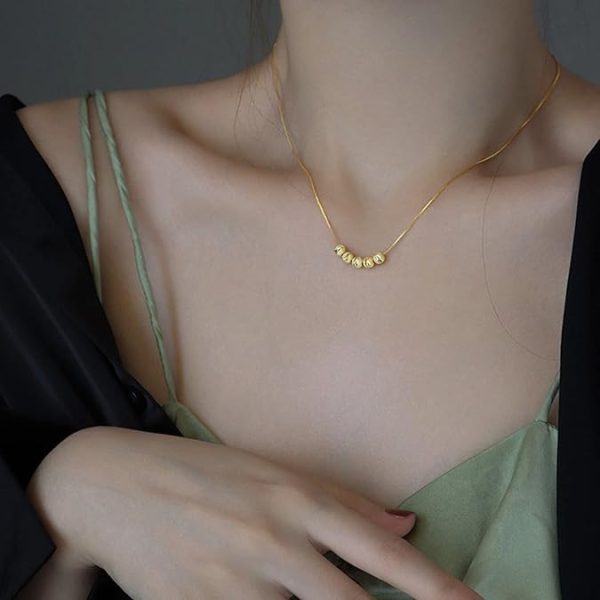 Anti-Tarnish Minimal Titanium Steel  Everyday Five Transfer Beed Necklace | Pretty Ball Chain - Image 2