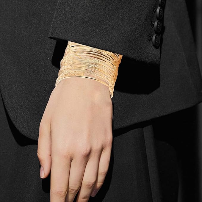 Golden Cuff Bracelet Wide Decorative Retro Personalized Dainty Metal Cuff Bangle