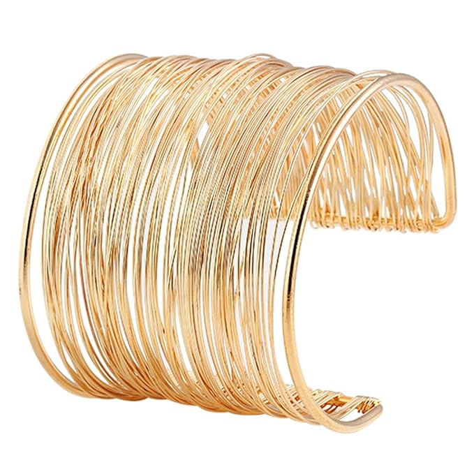 Golden Cuff Bracelet Wide Decorative Retro Personalized Dainty Metal Cuff Bangle