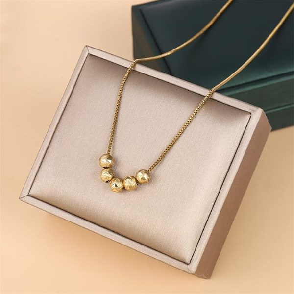Anti-Tarnish Minimal Titanium Steel  Everyday Five Transfer Beed Necklace | Pretty Ball Chain - Image 4