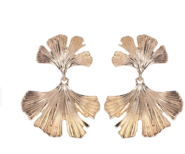 Ginkgo Flower Leaf Gold Dangle EARRINGS |  Gold Dangle Earrings Brass Earrings | Flower Earring - Image 2