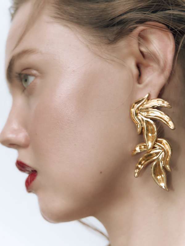Chunky Golden Leaf Earrings | Big Gold Earrings | Big Leaf Earrings - Image 2
