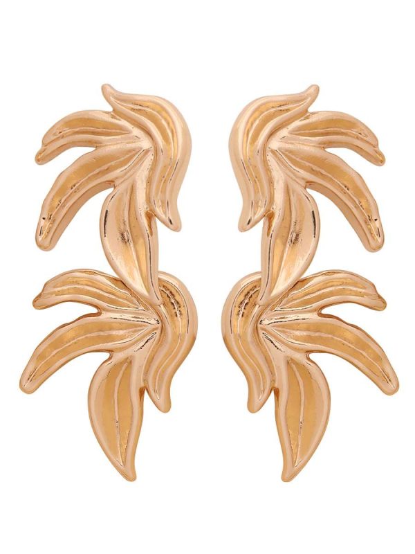 Chunky Golden Leaf Earrings | Big Gold Earrings | Big Leaf Earrings - Image 3
