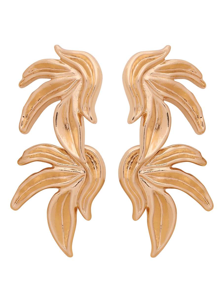 Chunky Golden Leaf Earrings | Big Gold Earrings | Big Leaf Earrings - Image 3