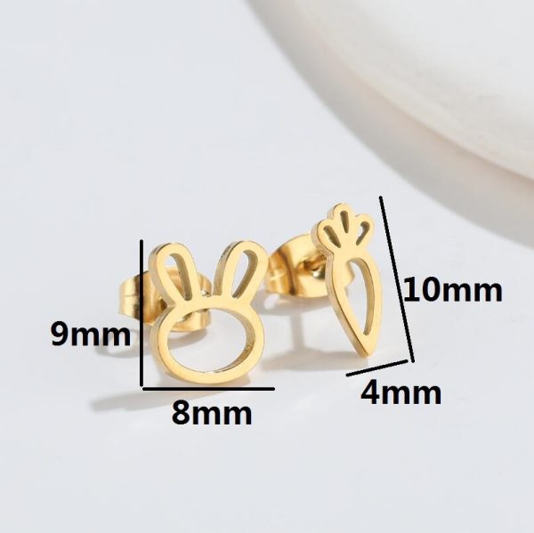 Anti Tarnish Titanium Steel 18K Gold Plated Bunny Ears & Carrot  Ear Studs | Tiny Treasures - Image 1