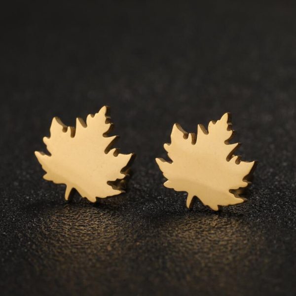 Anti Tarnish Titanium Steel Maple Leaf Stud Earrings | Tiny Treasures - Image 2