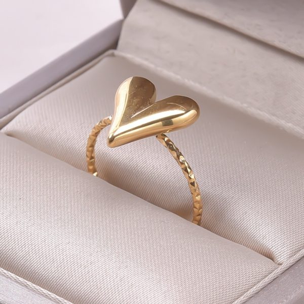 Anti Tarnish Titanium Steel Gold Plated Heart Shape Ring | Valentine Gift Idea | Date Night Gift Idea - Image 2