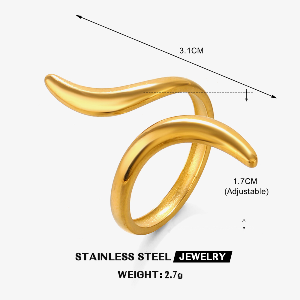 Anti-Tarnish Titanium Steel Golden Abstract Line Ring | Modern Style Gold Plated Ring  | Snake Ring | Open Lines Ring |