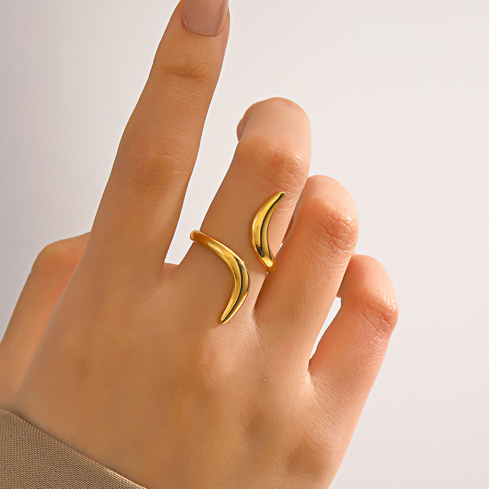 Anti-Tarnish Titanium Steel Golden Abstract Line Ring | Modern Style Gold Plated Ring  | Snake Ring | Open Lines Ring |