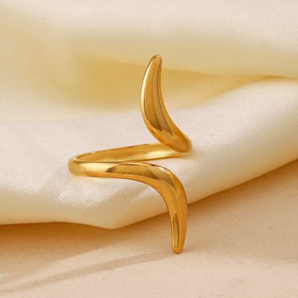 Anti-Tarnish Titanium Steel Golden Abstract Line Ring | Modern Style Gold Plated Ring  | Snake Ring | Open Lines Ring | - Image 4