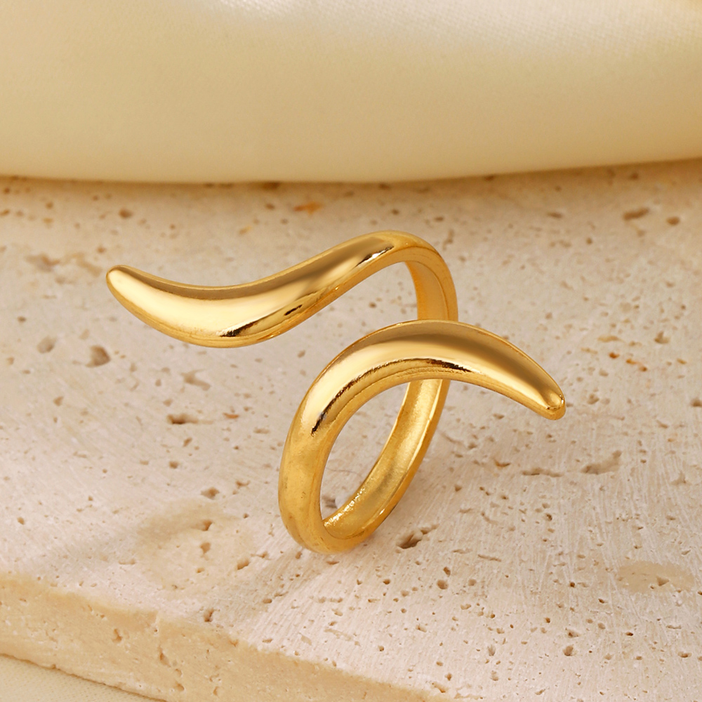 Anti-Tarnish Titanium Steel Golden Abstract Line Ring | Modern Style Gold Plated Ring  | Snake Ring | Open Lines Ring |