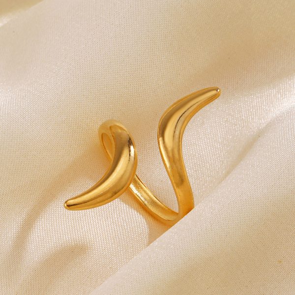 Anti-Tarnish Titanium Steel Golden Abstract Line Ring | Modern Style Gold Plated Ring  | Snake Ring | Open Lines Ring | - Image 6