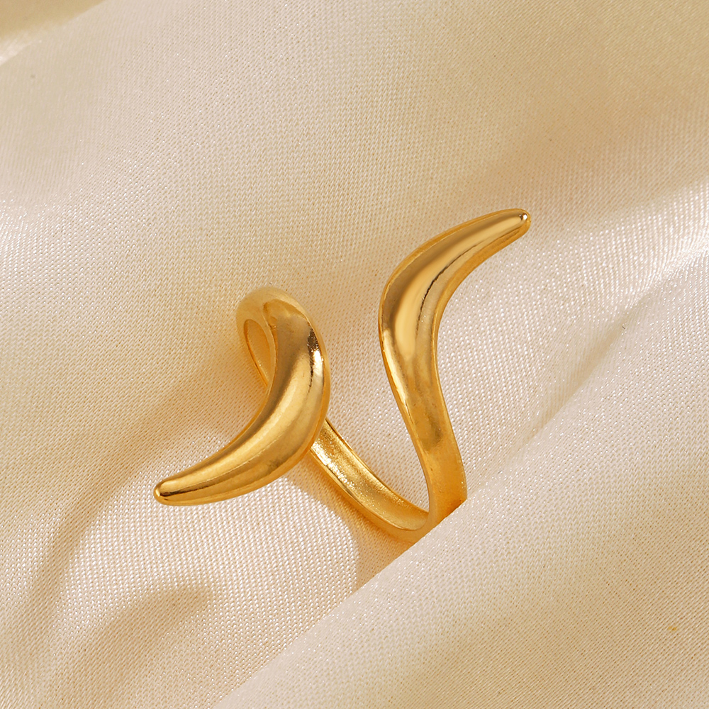 Anti-Tarnish Titanium Steel Golden Abstract Line Ring | Modern Style Gold Plated Ring  | Snake Ring | Open Lines Ring |