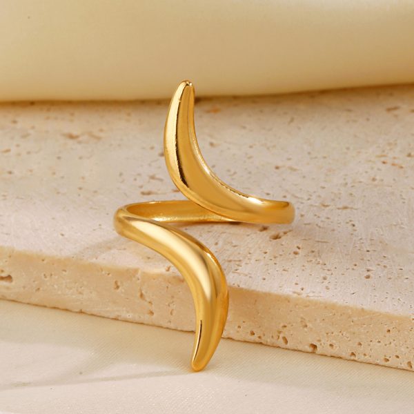 Anti-Tarnish Titanium Steel Golden Abstract Line Ring | Modern Style Gold Plated Ring  | Snake Ring | Open Lines Ring | - Image 7