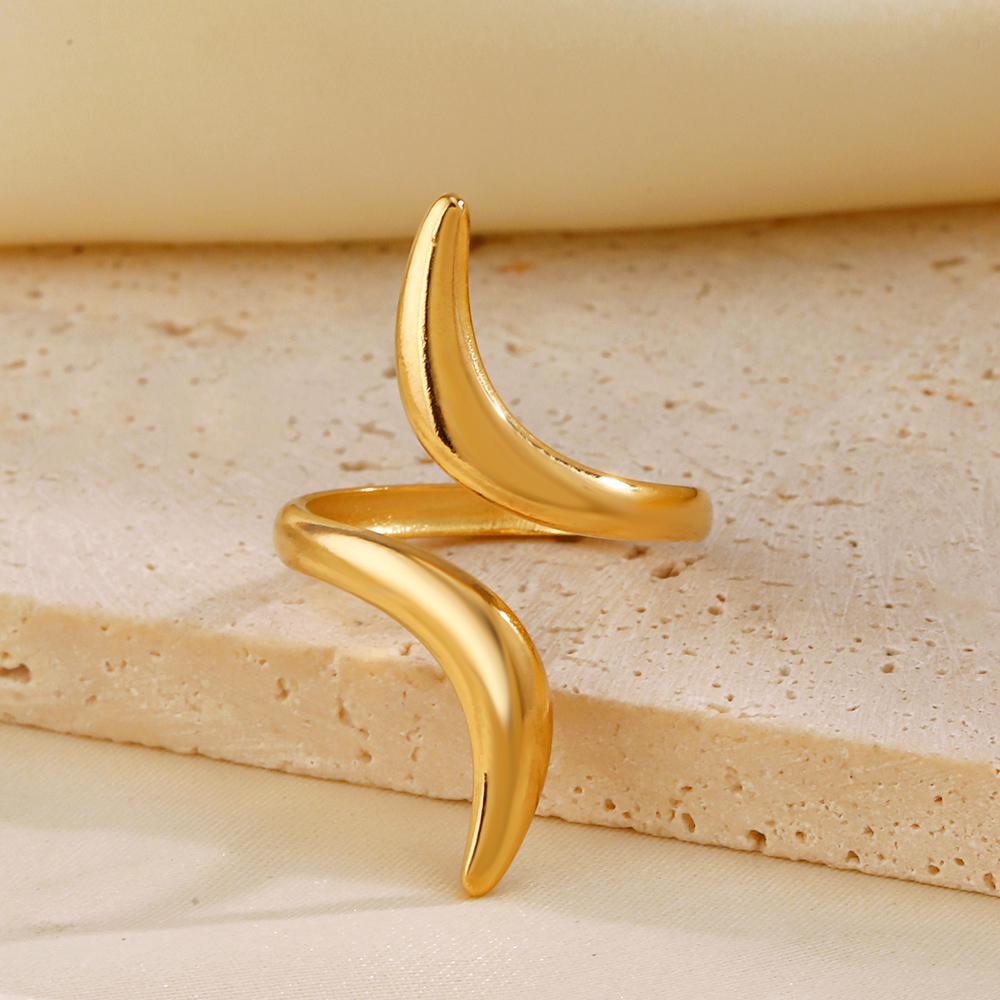 Anti-Tarnish Titanium Steel Golden Abstract Line Ring | Modern Style Gold Plated Ring  | Snake Ring | Open Lines Ring |