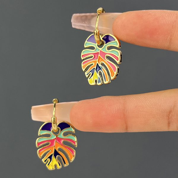 Colourful Enamel Cactus Leaf Earrings | Colourful Leaf Earrings - Image 1