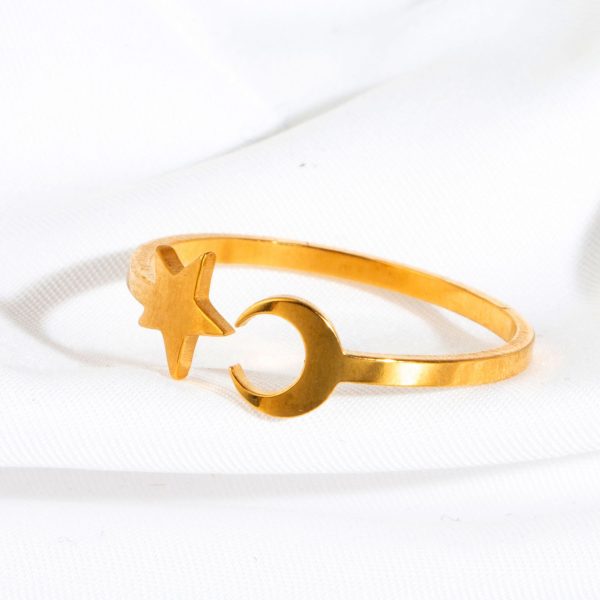 Anti-Tarnish Titanium Steel Golden Open Crescent Moon Star Ring Adjustable for Women Girls | Gift For Her - Image 3