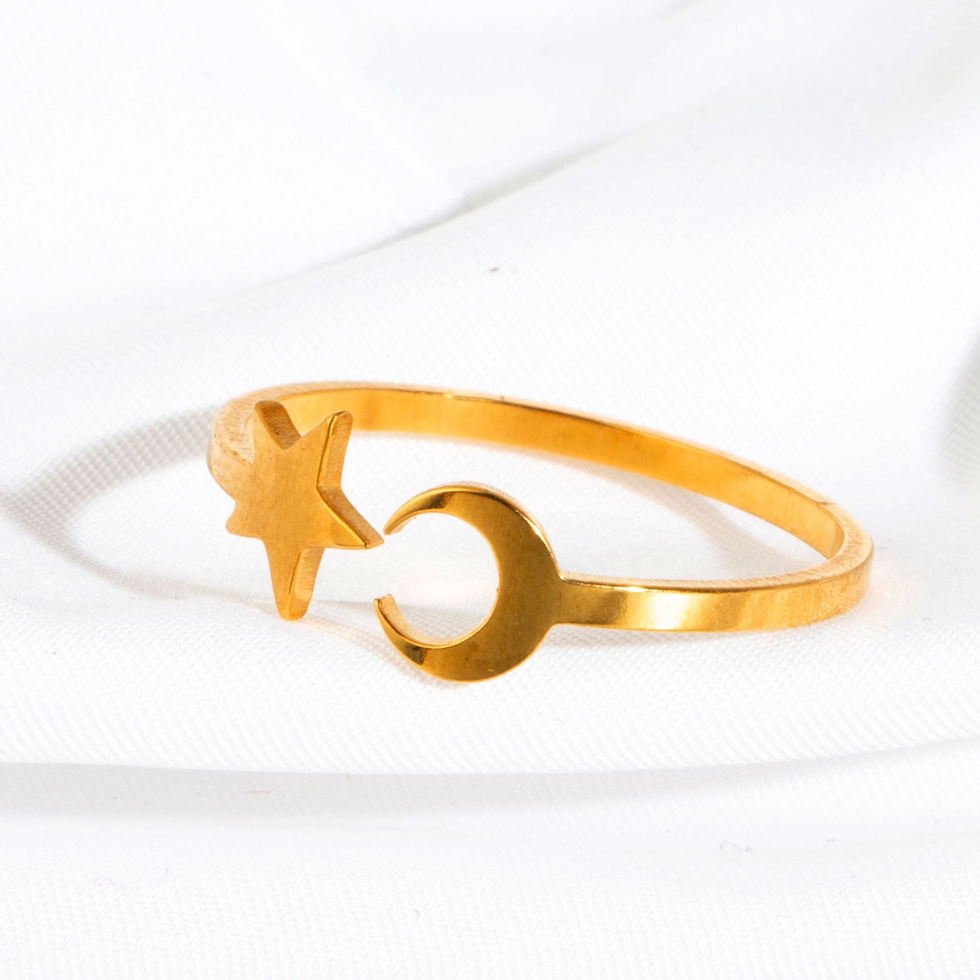 Anti-Tarnish Titanium Steel Golden Open Crescent Moon Star Ring Adjustable for Women Girls | Gift For Her - Image 3