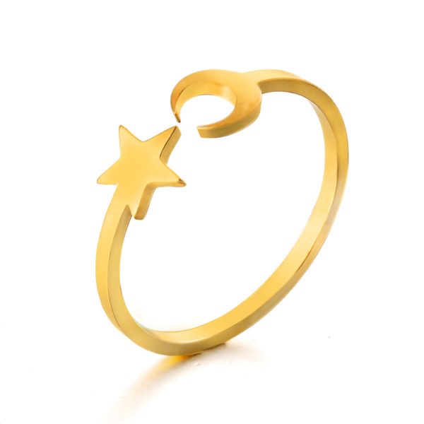 Anti-Tarnish Titanium Steel Golden Open Crescent Moon Star Ring Adjustable for Women Girls | Gift For Her - Image 4