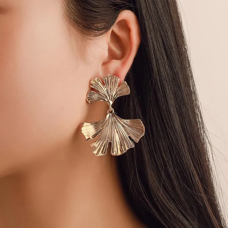 Ginkgo Flower Leaf Gold Dangle EARRINGS |  Gold Dangle Earrings Brass Earrings | Flower Earring