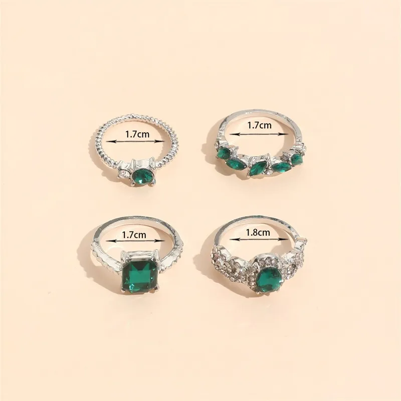 4 PCS Emerald Rings for Women | Vintage Emerald Crystal Finger Ring Joint Knuckle Rings Set | Green Gemstone Ring Set | Emerald Stackable Rings