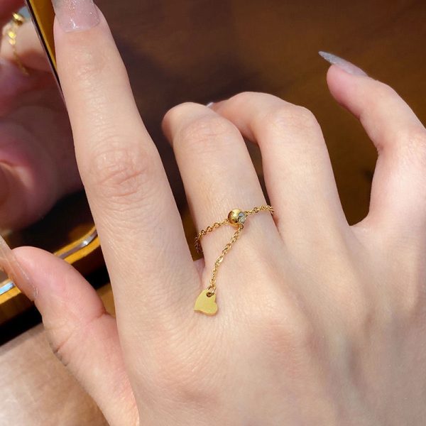 Anti-Tarnish 18k Gold Plated Dainty Green Emerald Chain Ring for Women | Golden Chain Rings - Image 4
