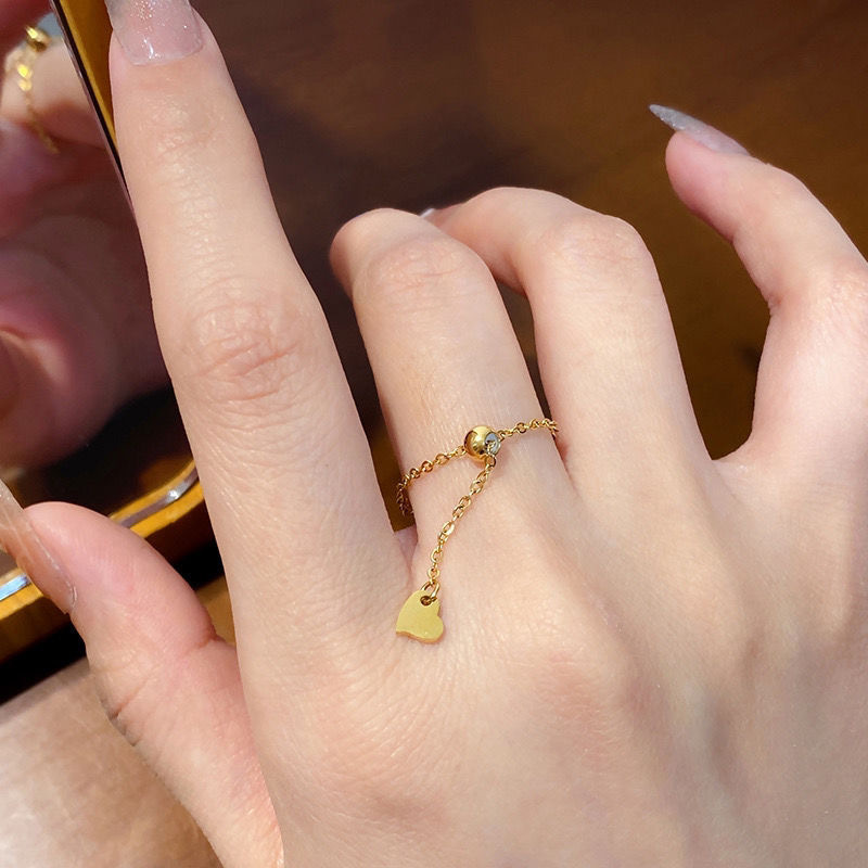 Anti-Tarnish 18k Gold Plated Dainty Green Emerald Chain Ring for Women | Golden Chain Rings