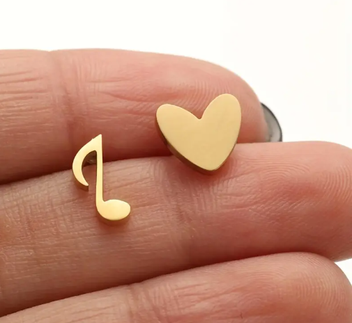 Anti-Tarnish Titanium Steel  Music Notes & Heart Shape Earrings | Golden Music is Love Earrings | Tiny Treasures - Image 2